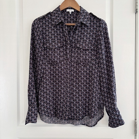Reiss Tops - REISS Lola Aztec Pattern Button Front Shirt Sz 2 Tailored Office